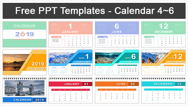  2019 Calendar PowerPoint Templates			 