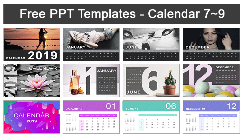  2019 Calendar PowerPoint Templates			 