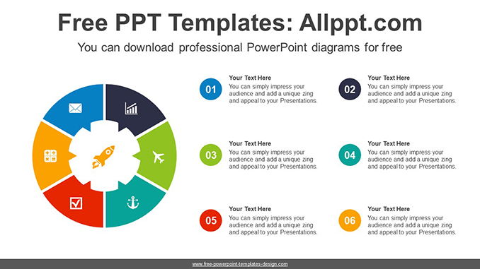  6 Halved Radial Doughnut PPT Diagram			 