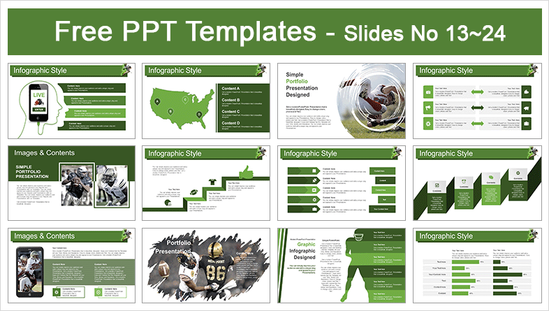  American Football Over Grass PowerPoint Templates			 