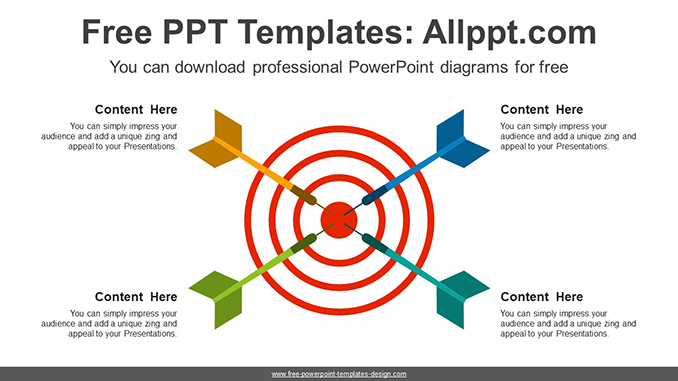  Archery Target Hit Four Arrows PPT Diagram			 