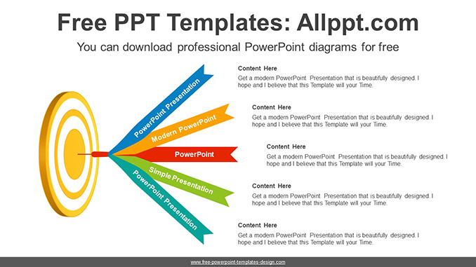  Archery Target Ribbon Arrow PPT Diagram			 