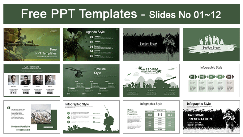  Army Soldier in Action PowerPoint Templates			 