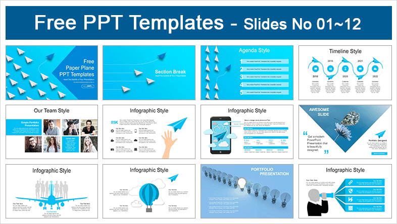  Blue Unique Paper Plane PowerPoint Templates			 