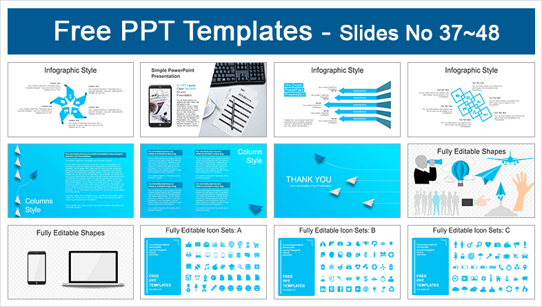  Blue Unique Paper Plane PowerPoint Templates			 