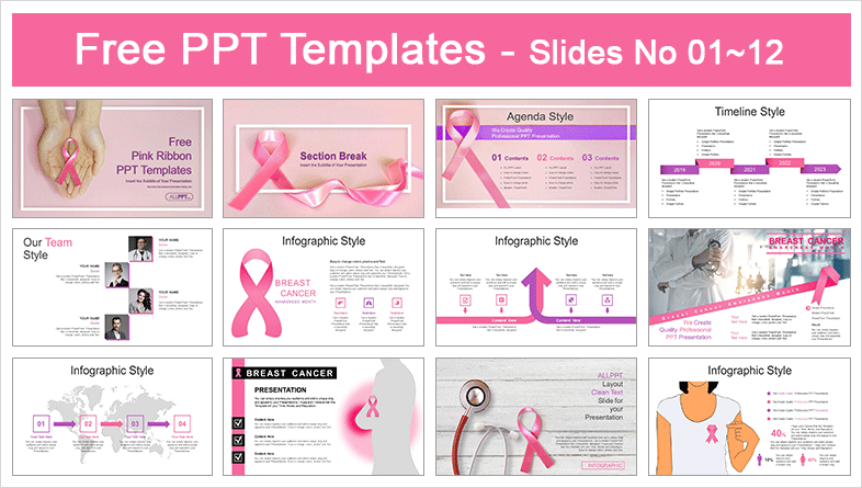  Breast Cancer Pink Ribbon PowerPoint Templates			 