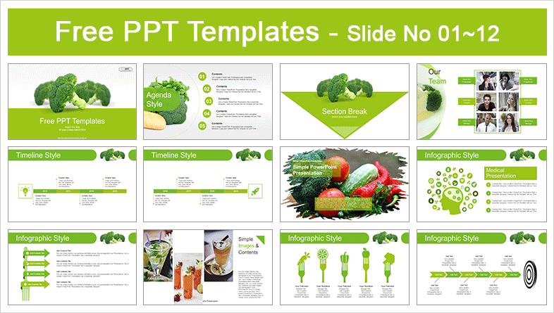  Fresh Green Broccoli PowerPoint Templates			 