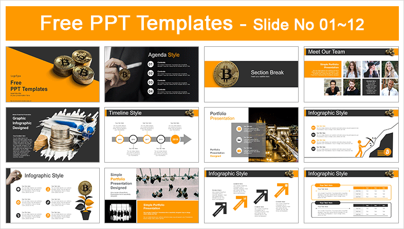  Golden Bitcoin PowerPoint Templates			 