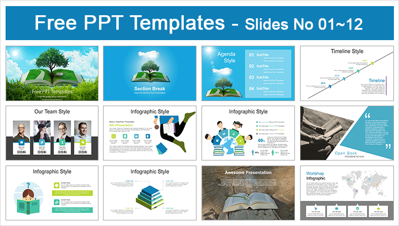  Green grass open book PowerPoint Templates			 