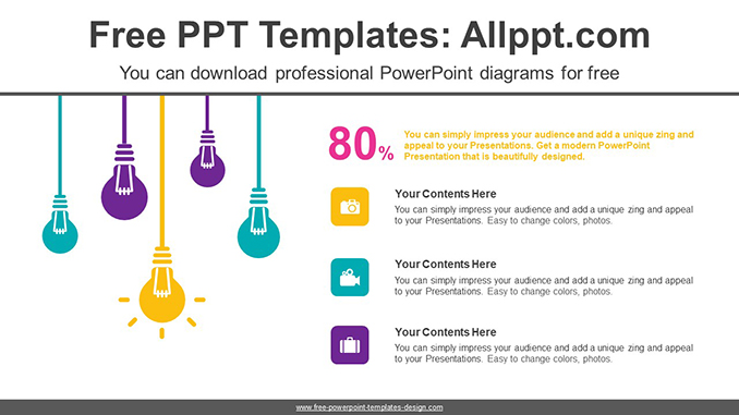  Hanging Light Bulb PowerPoint Diagram Template			 