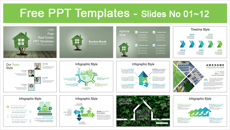  House Shaped Green Plant PowerPoint Templates			 