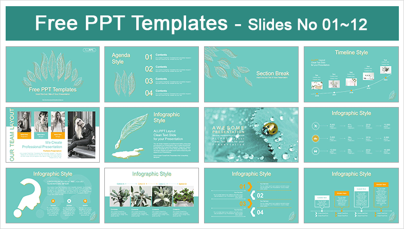  Linear Leaves Pattern PowerPoint Templates			 