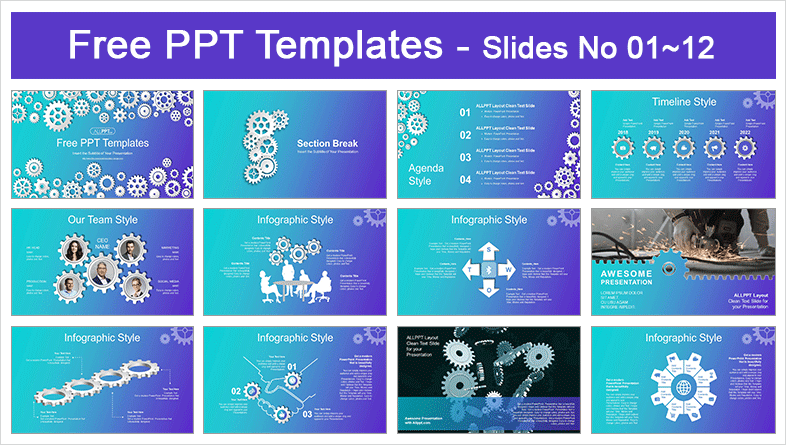  Mechanism System Gear PowerPoint Templates			 