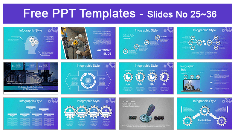  Mechanism System Gear PowerPoint Templates			 