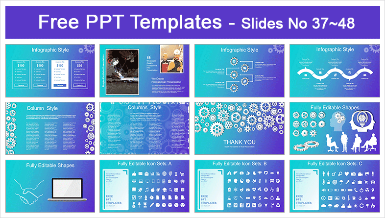  Mechanism System Gear PowerPoint Templates			 