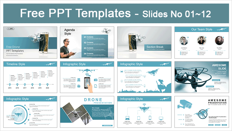  Mobile Control Drone PowerPoint Templates			 