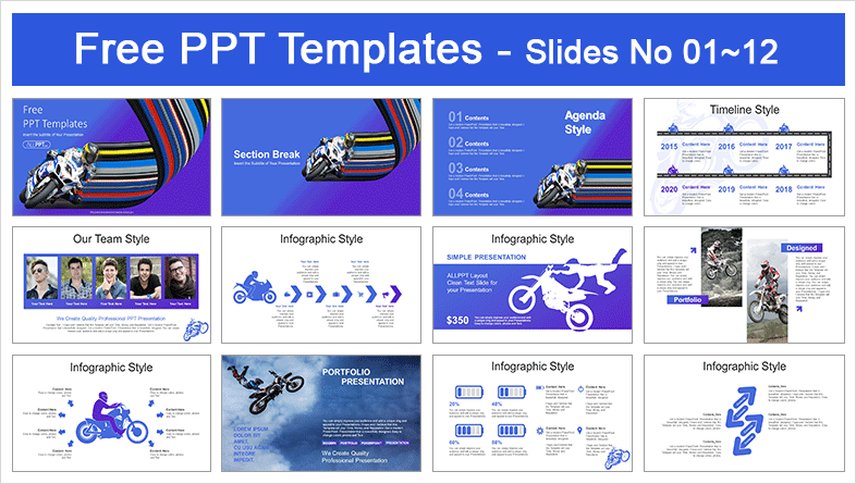  Motorcycle Racing Sports PowerPoint Templates			 