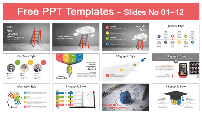  Pencil Ladder Shadow PowerPoint Templates			 