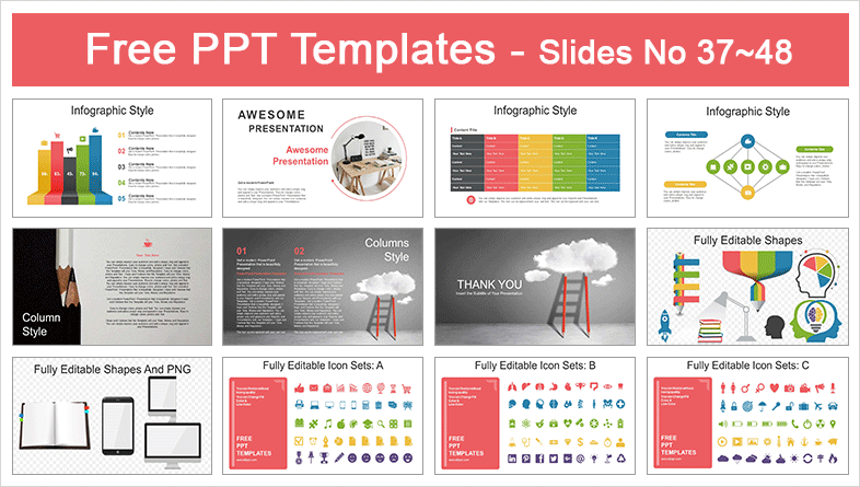  Pencil Ladder Shadow PowerPoint Templates			 