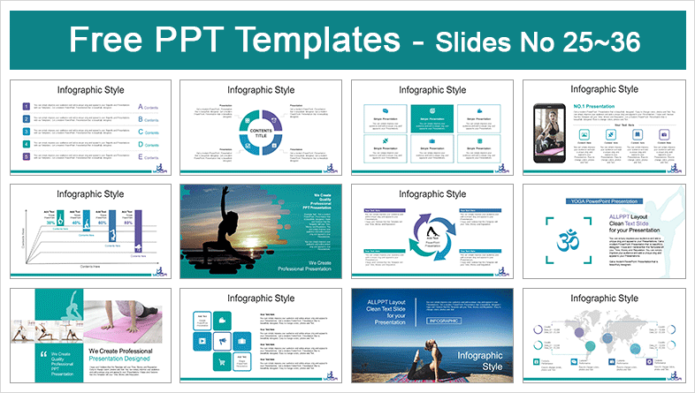  Practicing Yoga Lesson PowerPoint Templates			 