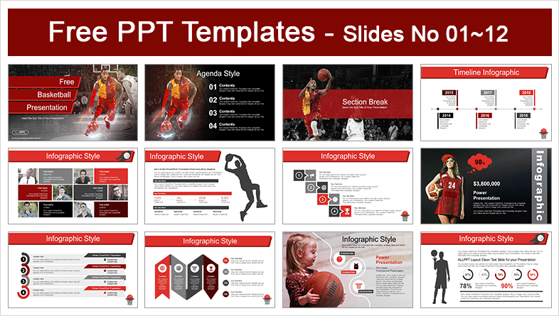  Professional Basketball Player Sports PowerPoint Templates			 