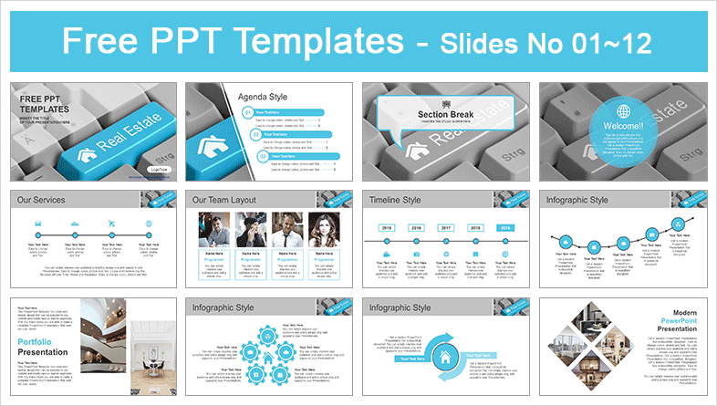  Real Estate Icons on Computer Keyboard PowerPoint Template			 