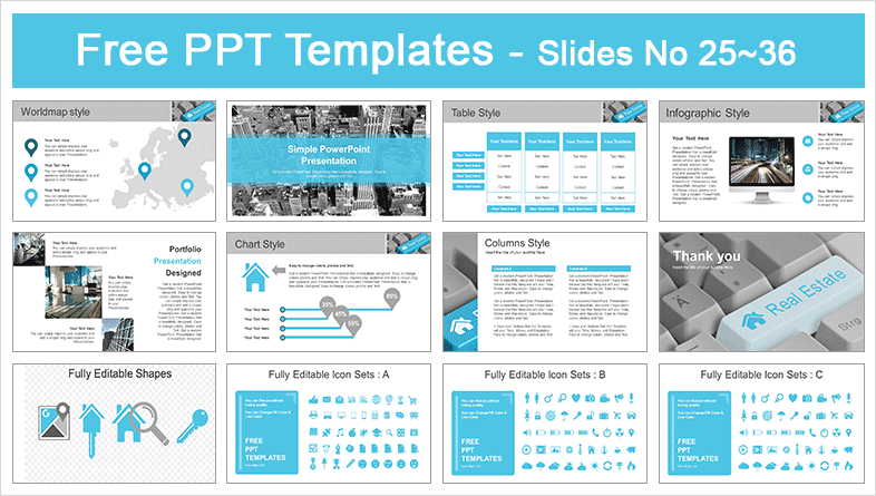  Real Estate Icons on Computer Keyboard PowerPoint Template			 