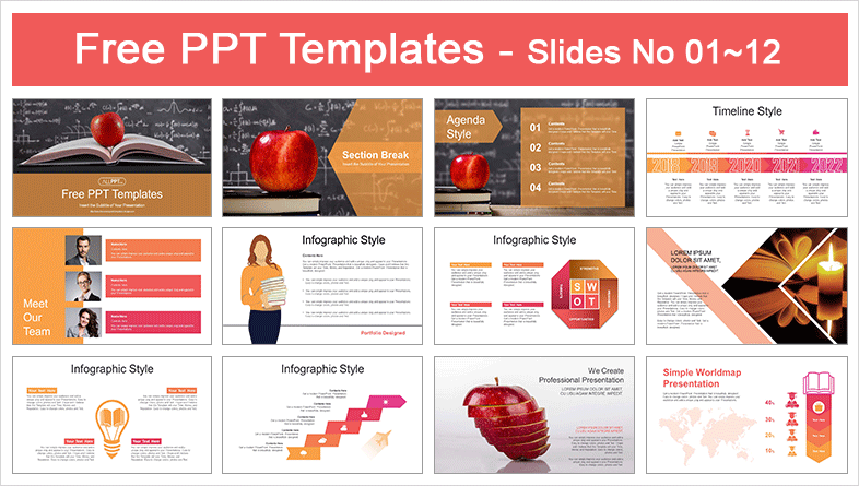  Red Apple Placed Books PowerPoint Templates			 