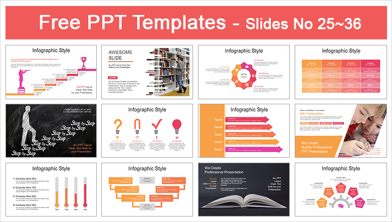  Red Apple Placed Books PowerPoint Templates			 