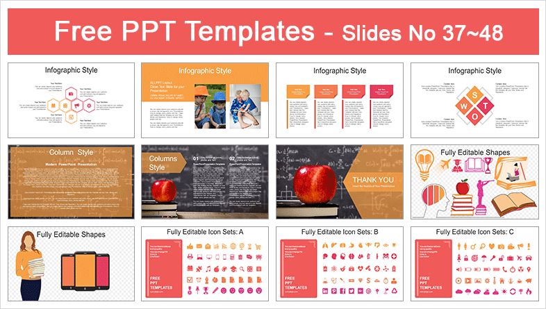  Red Apple Placed Books PowerPoint Templates			 