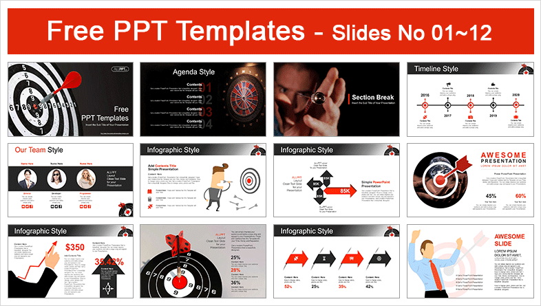  Red Dart Arrow Hitting PowerPoint Templates			 