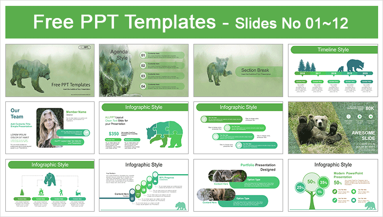  Silhouette Brown Bear PowerPoint Templates			 