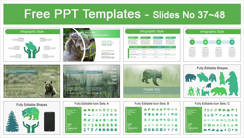  Silhouette Brown Bear PowerPoint Templates			 