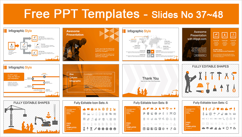  Silhouette of Construction Worker Industry PowerPoint Templates			 