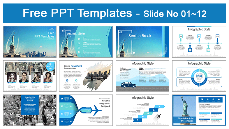  Statue of Liberty New York Skyline PowerPoint Templates			 