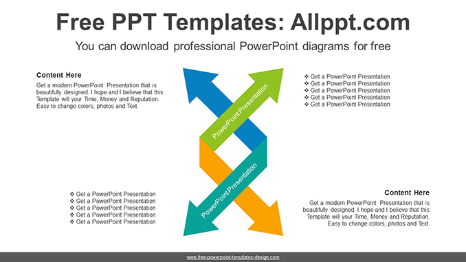  Two-Way Bent Arrows PPT Diagram			 