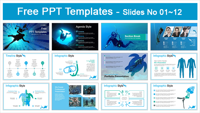  Underwater Scuba Diving PowerPoint Templates			 