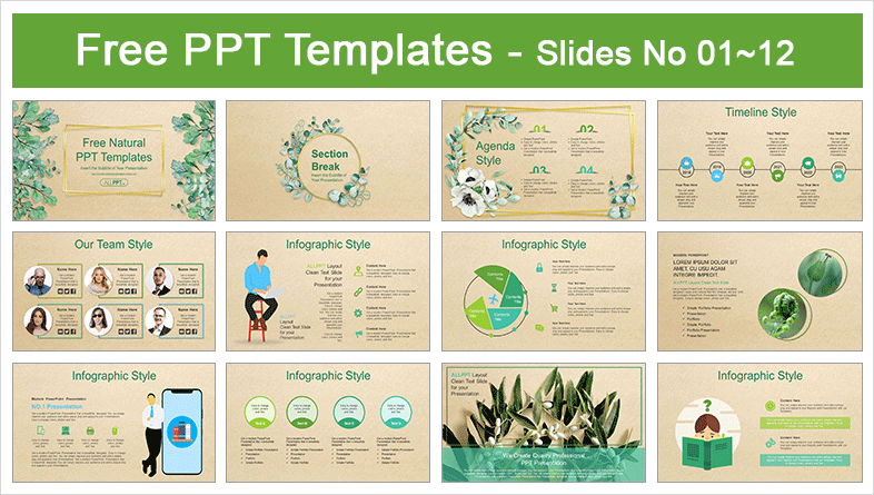  Watercolor Green Leaves Frame PowerPoint Templates			 