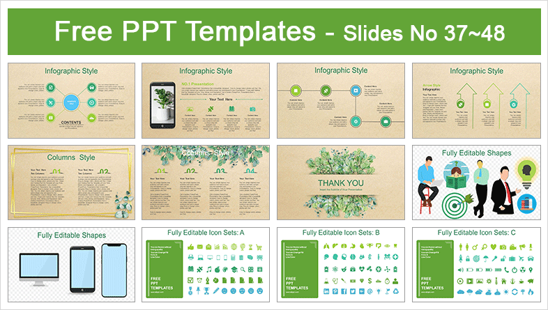  Watercolor Green Leaves Frame PowerPoint Templates			 